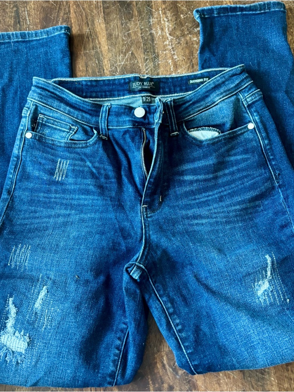 Judy Blues Midrise Boyfriend Distressed Blue Jeans